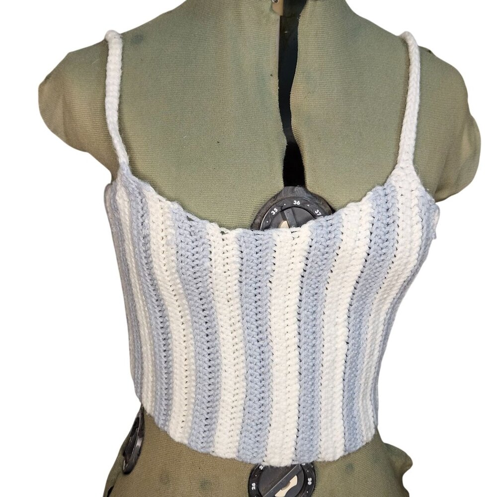 Woman's handcrafted boho-chic crochet tight knit babydoll camisole tank top S
